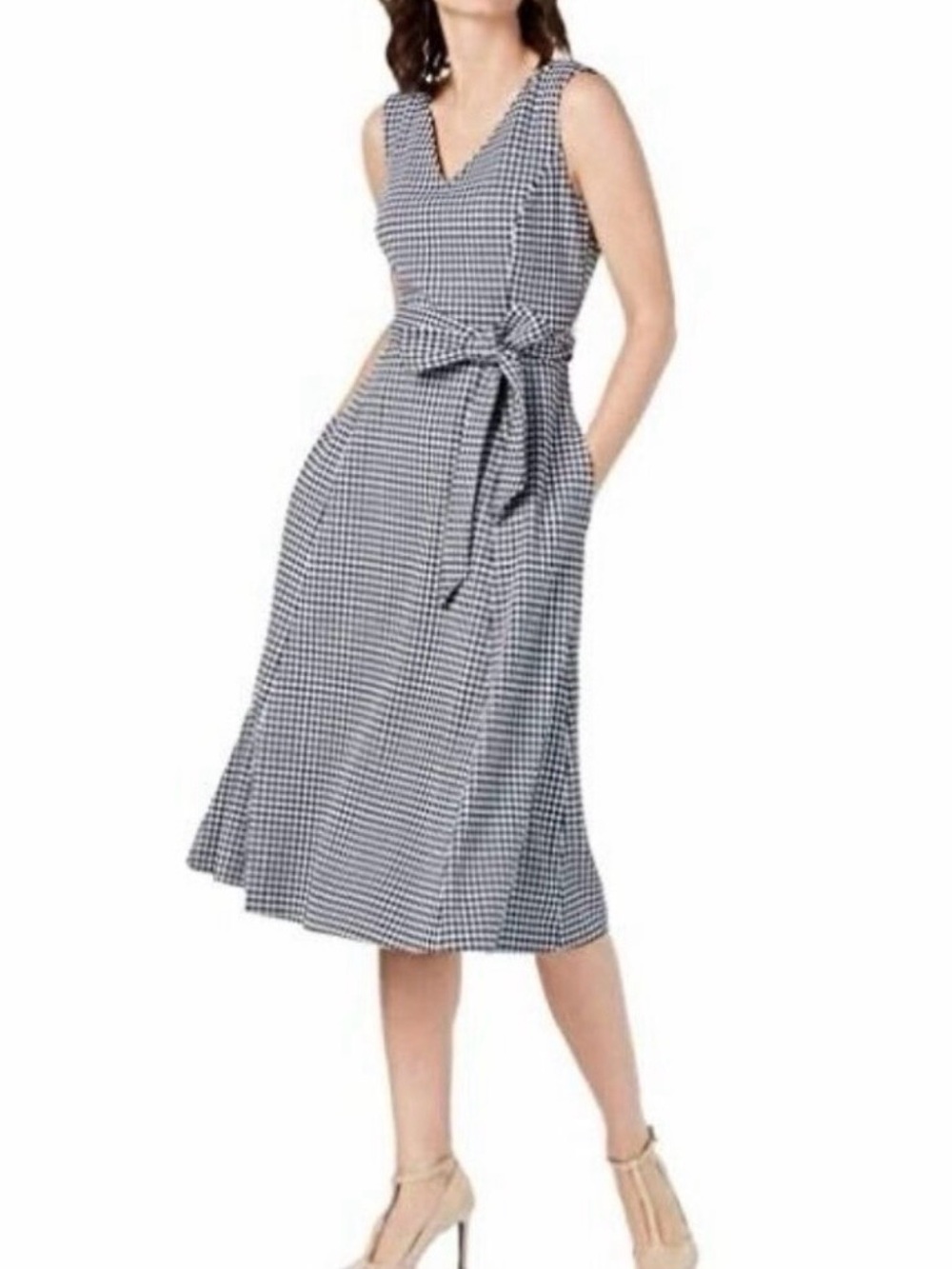 Calvin Klein Black & White Gingham Tie-Waist Maxi Dress